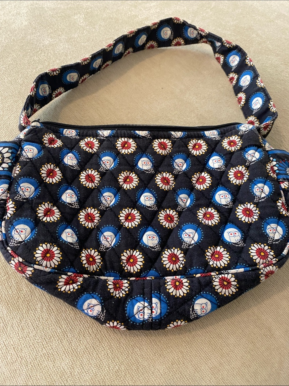Vera Bradley Quilted Navy Floral Pattern Shoulder Bag